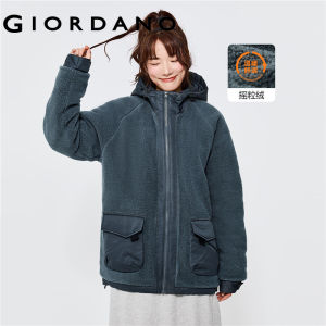 GIORDANO Women Jackets Berber Fleece Collage Hooded Jackets Windproof Flap Pockets Oversize Fashion Casual Warm Jackets 13372812