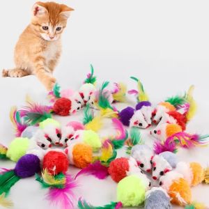 2026 CuteFleece False Mouse Cat Toys Colorful Feather Funny Interactive Play Training Toys for Kittens CatsSupplies