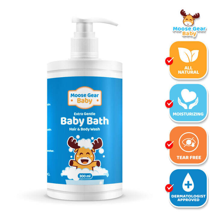 Moose Gear Baby Bath Gel Hair & Body Wash 300ml Soap & Shampoo Extra ...