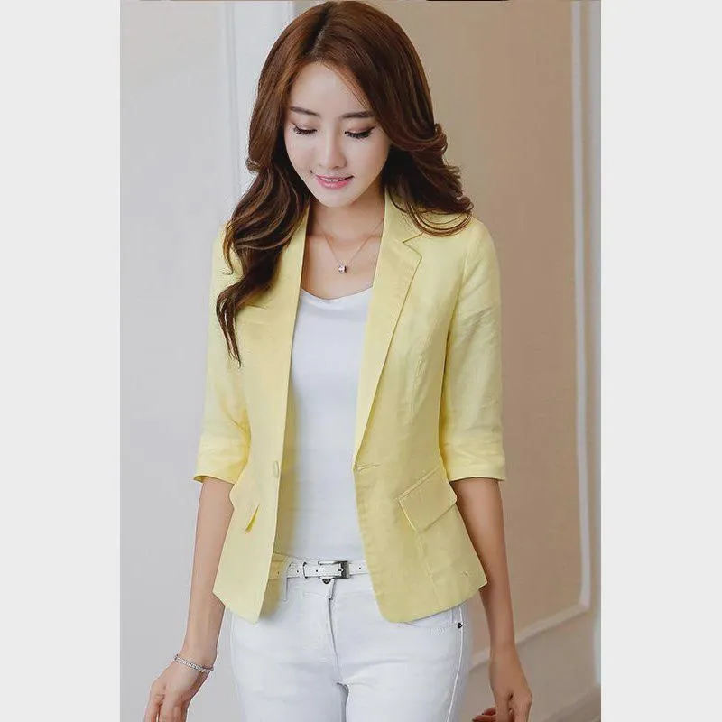 Blazer Yellow And White Casual Outfit Plus Size S-3XL Women Blazer