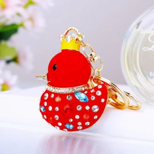 MAOMEI Đá pha lê Móc khóa vịt vàng Đầy màu sắc dây túi xách dây chuyền hình con vịt Thời trang Kim loại Móc khóa hình thú Quà tặng lễ hội