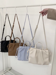 Women Bag PU Leather Crossbody Bag Large Capacity Shoulder Bag Top Handle Handbag Pleated Messenger Bag for Daily