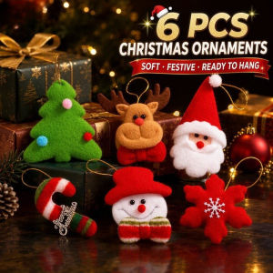 Christmas Tree Hanging Ornaments Set 6pcs Fabric Cartoon Santa Reindeer Snowman Wreath Decor