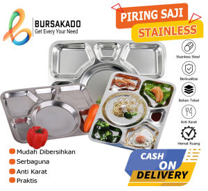 Piring Nampan Stainless Steel 6 Sekat Food Tray Tebal Piring Makan Kantin Food Grade Piring Persegi