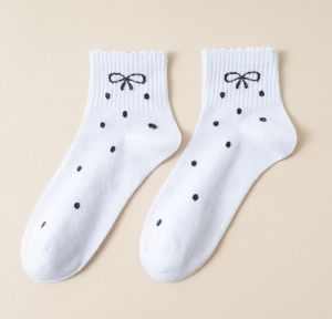 【♡Lovely girls house♡】White Socks Japanese Black Bowknot Socks Lace Jk Socks for Women Girls