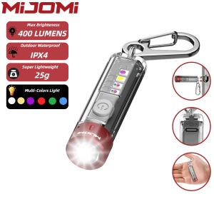 MIJOMI K3 EDC Keychain Flashlight 400 Lumens Compact Portable flashlight with 365nm UV Red Green Blue Light Strong Magnet USB-C Rechargeable flashlight Mini LED Keyring Lights with Built-in Battery Ideal for Night Reading Camping