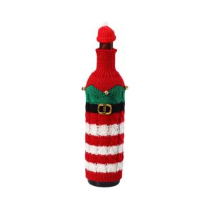 OOG Knitted Wine Bottle Cover Elk with Mini Santa Hat Holiday Decoration Wine Accessories Santa Claus Beer Bottle Cover Christmas