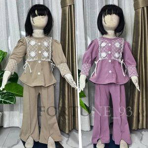 Setelan Import Anak Perempuan Mix Brukat Terbaru Model Kekinian Korean Style Usia 3 - 12 Tahun Setelan Tunik Anak Termurah Bahan Knit Import Celana Cargo Set Jumbo Anak Set Anak Tangung Oversize - COD
