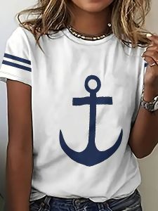 [Local Stock] ZEEMIN Fashion Summer Anchor 3D Print T-shirts Women Streetwear Casual Harajuku Y2k Short Sleeve T Shirt O-neck Tees Tops Clothing
