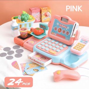 Honeybabytoys ของเล่นเครื่องแคชเชียร์ เครื่องคิดเงิน เครื่องคิดเงินของเล่นซูเปอร์มาร์เก็ต ชุดโต๊ะแคชเชียร์ของเล่นเด็กจําลอง
