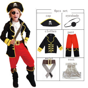 【Good Quality】Pirate King Costume Boy Carnival Birthday Halloween Cosplay Pirates of the Caribbean Captain Jack