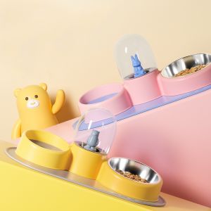 [Phiên bản 2in1]Bình uống nước tự động kèm bát ăn nghiêng chống gù đa năng 2in1 cho chó mèo - 4pets official