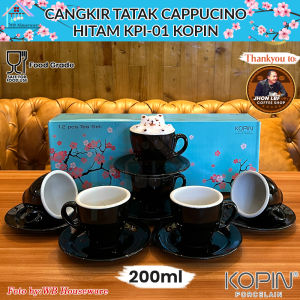 cangkir kopi set 6 pasang / tea cup / gelas cappucino / KPI-01 Hitam TWO TONE KOPIN 200CC