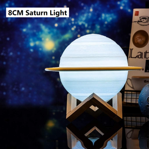 Mitch168 8CM Moon Lamp 3D Print Saturn Planet Rechargeable 7 Colors Tap and Touch Control Bedside Lamp