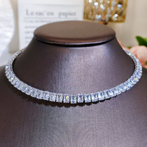 SEQUITO Royal Ladies Neck Accessories White Gold Plated Pave Setting AAAAA Baguette Cut Zirconia Noble Wedding Clothes Adjustable Choker Necklace SN037