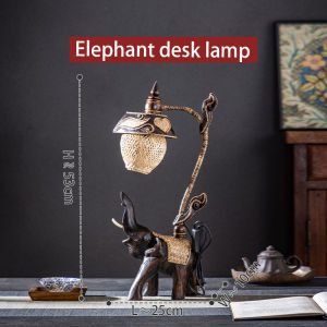 ไม้เนื้อแข็งวินเทจช้างโคมไฟตั้งโต๊ะห้องนั่งเล่นห้องศึกษาศิลปะโคมไฟเรียบง่ายโฮมสเตย์โรงแรมห้องชาตกแต่งห้องนอนรูปหัวใจหัวเตียงโคมไฟตั้งโต๊ะ