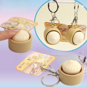 Simulation Bun Keyboard Clicker Keychain Mini Steamed Bun Stress Relief Sensory Fidget Toys for Autism ADHD Decompression Toy for Kids