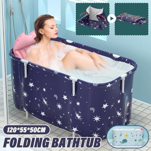 54″ Portable Folding Bathtub For Adults – Japanese Style Deep Soaking Tub, 106° Ergonomic Design, Foot Roller, SPA Sauna Barrel, Holds 220 Lbs