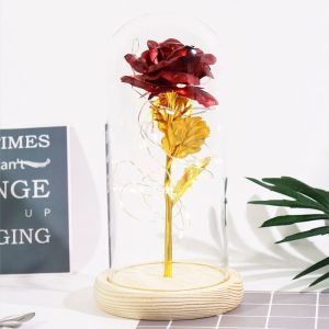 CHUN053634 LED Light Preserved Rose Flower Glass Cover Wooden Base Artificial flowers Romantic Valentines Day Gift Rose LED Light Valentines Day