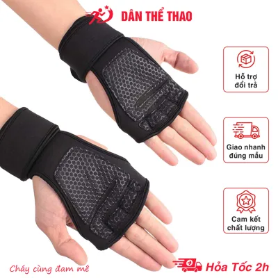 Găng tay tập gym hở ngón kết hợp cuốn bảo vệ cổ tay - Bao tay gym tập tạ tập xà đơn chất liệu silicon cao cấp