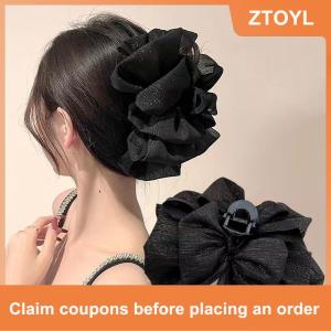 【ZTOYL】 แฟชั่นผู้หญิง Seersucker คลิปติดโบว์สีดำผมคว้าโบว์คลิปปลาฉลามตาข่ายฟอง Grabber headwear สาว