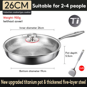Pure titanium frying pan uncoated titanium pan non-stick pan fish scale hammer pattern titanium frying pan titanium alloy household flat bottom frying pan induction cooker gas stove universal 26/28/30CM