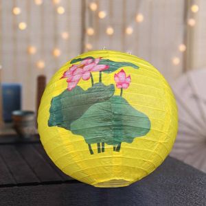 Reebo mid autumn festival lantern 灯笼中秋节 Traditional Chinese Mid Autumn Lantern Luminous Hanging Round Paper Lantern DIY Lantern Portable Festival Antique Lantern Mid-Autumn Festival