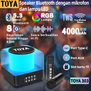 TOYA 303 Bluetooth Speaker with mic Speaker karaoke RGB Warna Bluetooth Speaker 2 MIC HD Sound Quality 4.0 inci/100W
