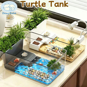 DewyBabe Transparent Turtle Tank Rectangular Durable Climbing Landscaping Pet Turtle Tank Kolam Kura-kura 龟池