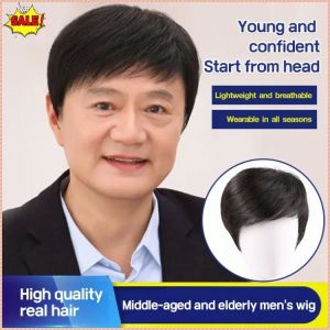 Wig Light Brown Business Mens Short Hair Simulated Human Hair Wig Safe Fireproof and Waterproof