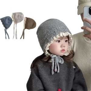 DOWNA Ear Protection Baby Soft Plush Warm Hat Lace Edged Windproof Warmer Beanie Cap Fashionable Lace Up Design Outdoor Thick Ear Protection Bonnet Girls