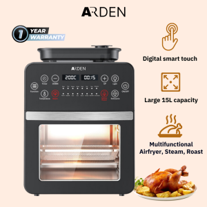 [Fast Delivery] [Local Warranty] Arden 15L Electric Digital Air Fryer Oven with 16 Cook Presets Rotisserie Dehydrator Oil-less Cooker Multi-function Air Fryer Toaster Air Fry Bake Broil Toast Warm Convection Broil Convection Bake Black