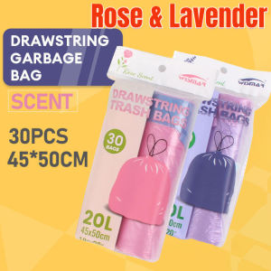 2 Rolls 30pcs Scented Drawstring Trash Bags Floral Fragrance Drawstring Garbage Bag Disposable Plastic Bags Thickened Household Garbage Bags