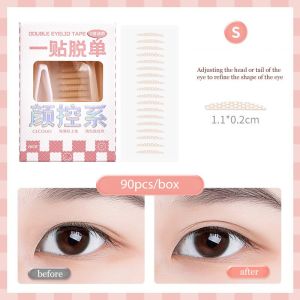 Gecomo 90Pcs Eyelid Tape Sticker Invisible Double Fold Eyelid Lace Paste Clear Beige Stripe Self-adhesive