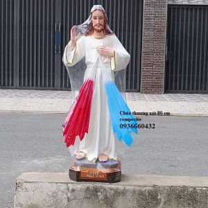 Tượng công giáo Chúa Thương Xót cao 80cm chất liệu composite dát ánh vàng (mới) để ngoài trời quà tặng công giáo