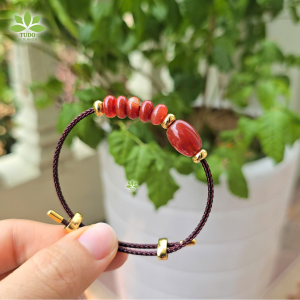 Q2529 Vòng lu thống ngũ điếu Ngọc Agate Vân Cam 2 mẫu: Dây nâu & Dây đỏ hợp Hỏa & Thổ - Phong Thủy TUDO