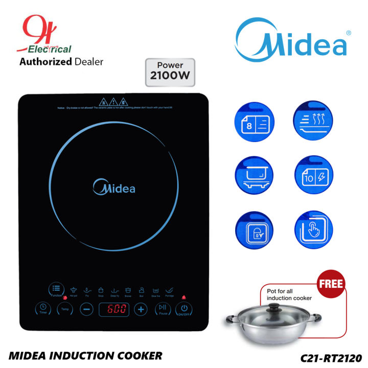 MIDEA 2100W Full Glass Touch Control Induction Cooker C21RT2120 Lazada