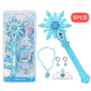 LYZRC 5pcs/set Make up set for kids Princess Dress Up Jewelry Set Accessories with Crowns Magic Stick necklace Earrings Photo Props Toys for Girls Gifts