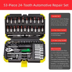 METALIX 1/4" Bộ cờ lê ổ cắm Thanh mở rộng Hộp đựng Hộp công cụ Đặt nhanh 24/72 Răng Bộ cờ lê ratchet Sửa chữa ô tô