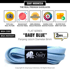 SUAY Tali Sepatu Gepeng Pipih Warna Biru Muda Panjang 110cm 8mm - Baby Blue FLAT Shoelaces