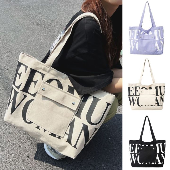 Thailand popular fashion letter canvas tote bag travel outing shoulder bag accommodate 15 inch laptop 46cm 31cm 12cm Lazada PH