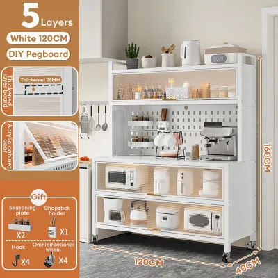 YOYO 5/6 Layer Kitchen Storage Cabinet Carbon Steel Rack with Cover Microwave Oven Shelf Multifunctional Organizer Cabinet Rak Dapur Storage Rack