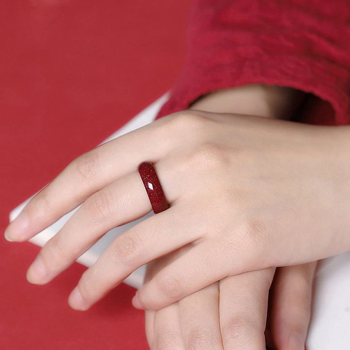 Cinnabar Ring Red Cinnabar Feng Shui Wealth Prosper Ring for Women