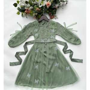 Gamis brukat anak kupu-kupu  Pink