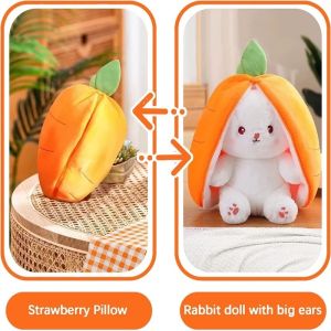 2In1 Strawberry Rabbit Plush Toy Long Ear Fruit Doll Pillow Stuffed Dolls Cosplay Kids Birthday Gift
