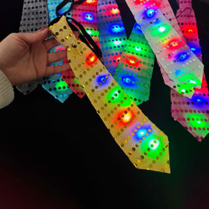 5pcs Glowing Neck Tie Luminous Glowing Necktie Light Up Sequin Ornaments for Wedding Festival New Year Party Decoration
