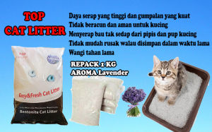 Pasir Kucing Gumpal Wangi Aroma Lavender merk Top Cat Litter - Repack 1 Kg