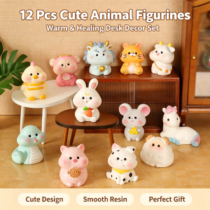 12Pcs Chinese Zodiac Animal Resin Mini Figurines 3cm Cute Tiny Dolls Micro Landscape Desktop Dollhouse Craft Ornaments
