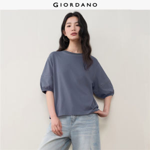 Giordano Women 100% Cotton topstitch 1/2 sleeve tee Free Shipping 18326212