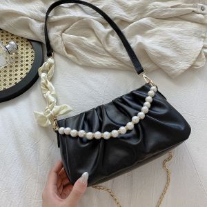 BAO126 Tas Tangan Mutiara Berlipat Berawan dengan Rantai Tas Bahu Tas Tangan Tas Selempang Tas Rantai